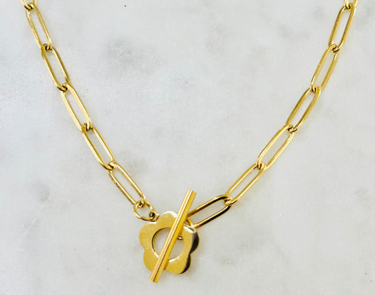 Gold Paper Clip Chain with Flower Taggle